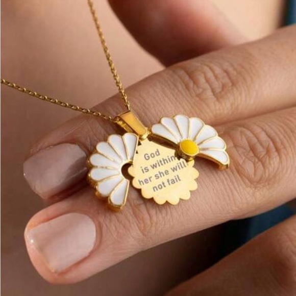 Christian Gold and White Daisy Pendant Necklace - Picture 1 of 9